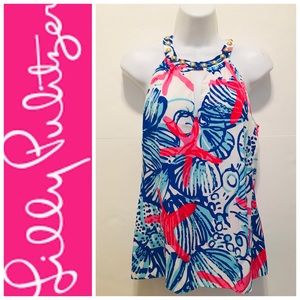 Lilly Pulitzer Rogan Beaded Silk Halter She She Shells